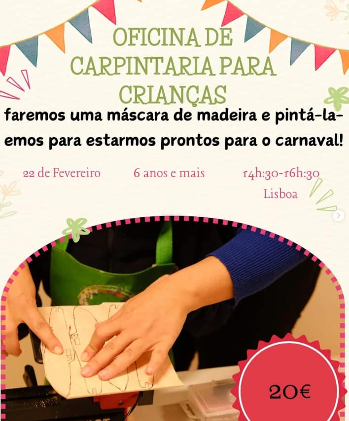 Oficina de carpintaria para crianças – Máscara de madeira para o Carnaval